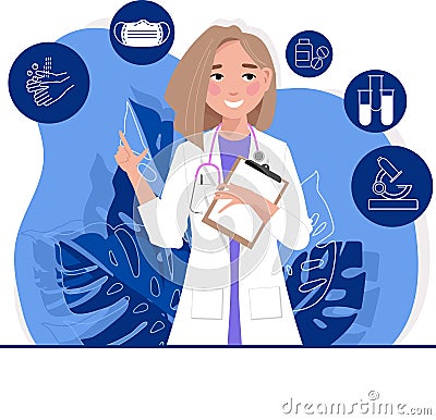 Virtual doctor app flat illustration. Vector Illustration